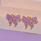 Enamelled Butterfly Earrings with Push Backs in Yellow Gold Plated