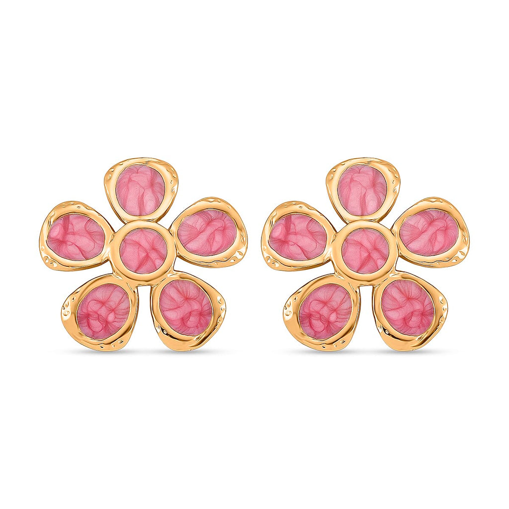 Enamel Earring with Push Back in Yellow Gold Plated