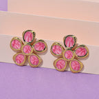 Enamel Earring with Push Back in Yellow Gold Plated