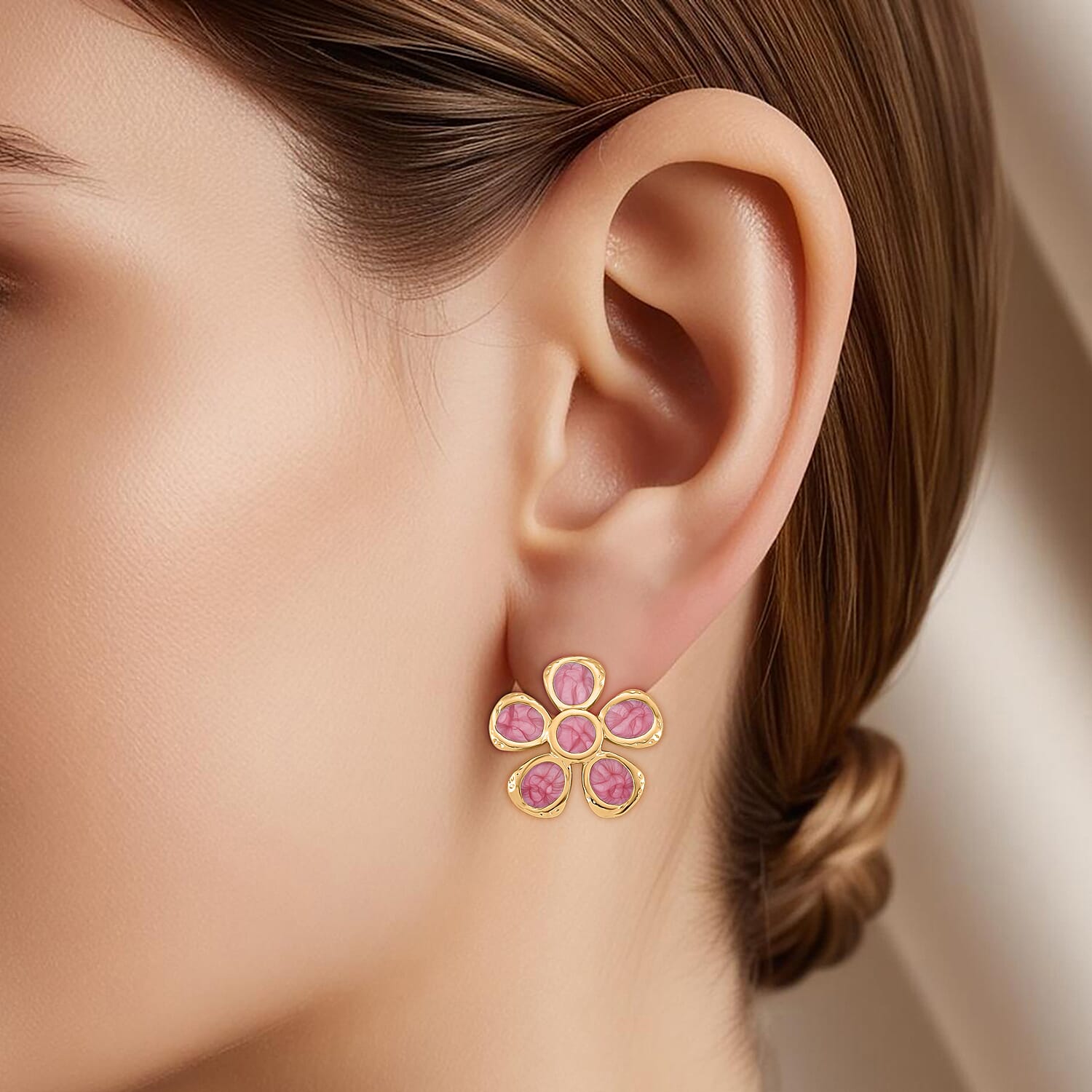 Enamel Earring with Push Back in Yellow Gold Plated 8251604 3