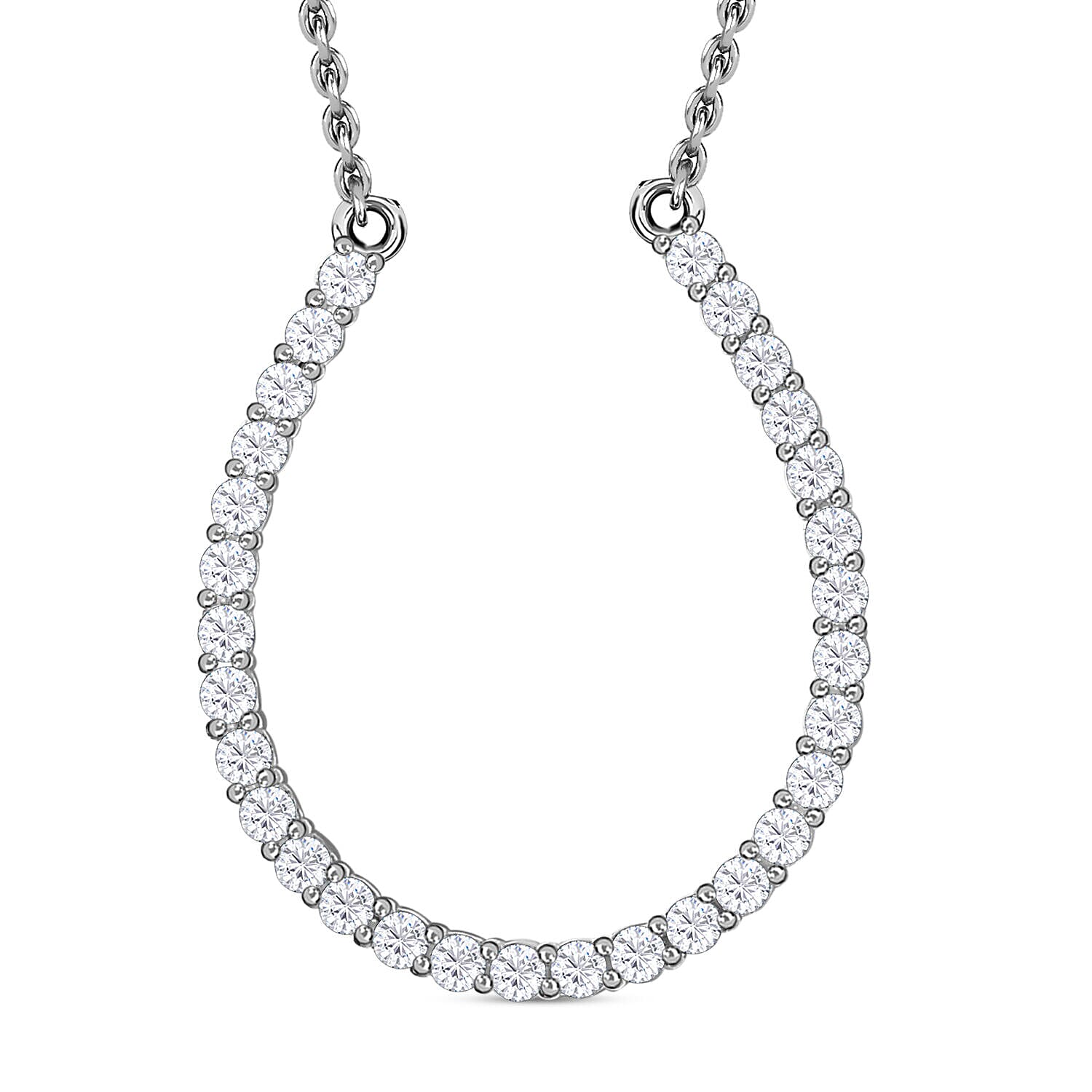 CZ Sterling Silver Horseshoe Necklace (Size 18) 1.89 Ct 7263175 0