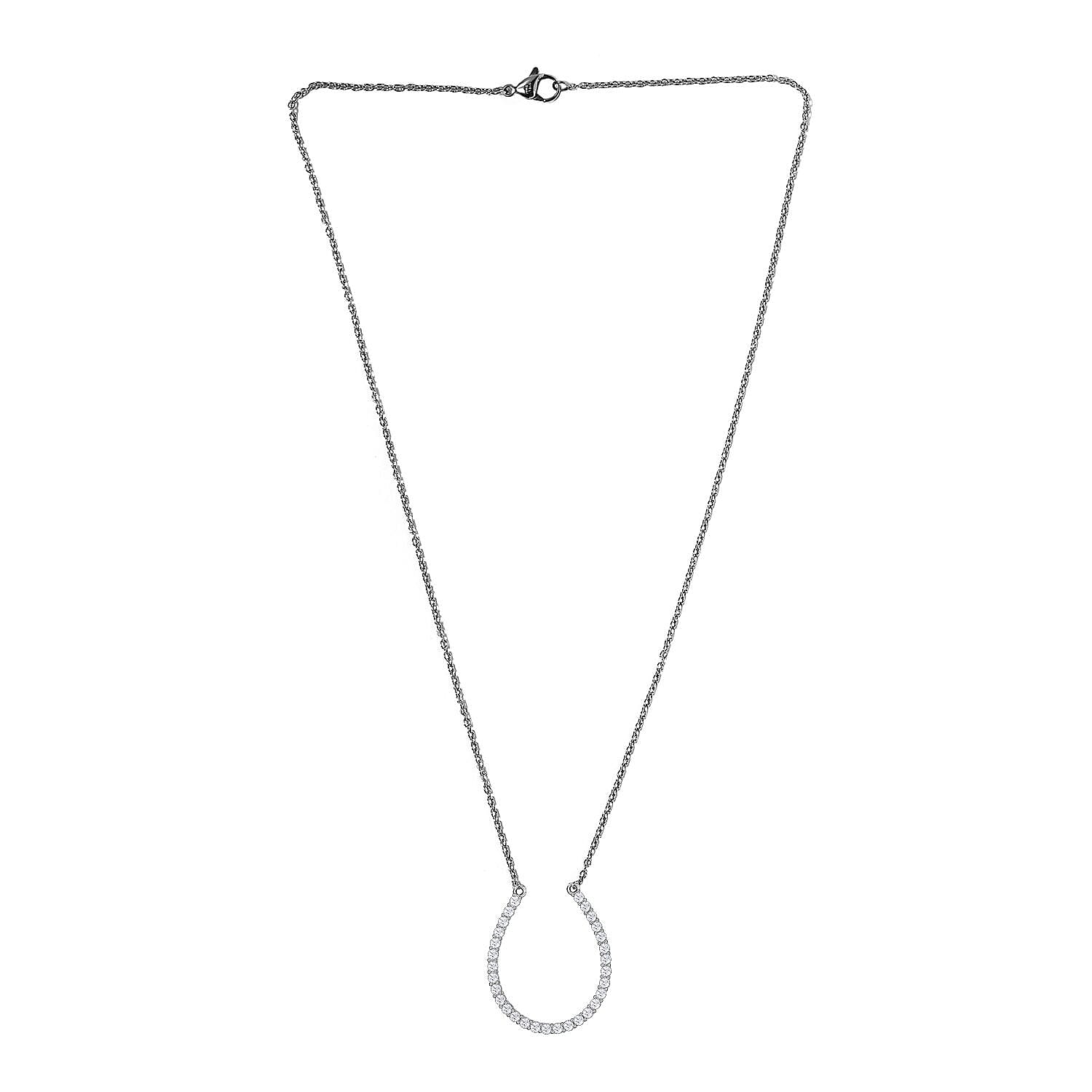 CZ Sterling Silver Horseshoe Necklace (Size 18) 1.89 Ct 7263175 4