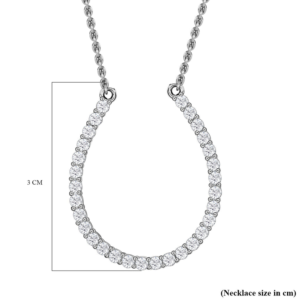 CZ Sterling Silver Horseshoe Necklace (Size 18) 1.89 Ct