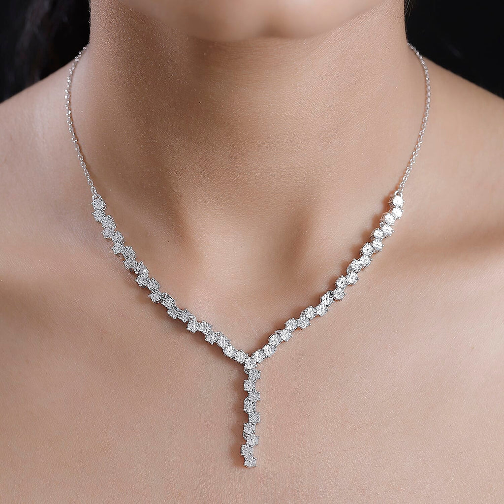 Designer Inspired Natural Diamond Necklace (Size - 18) with Lobster Clasp in White