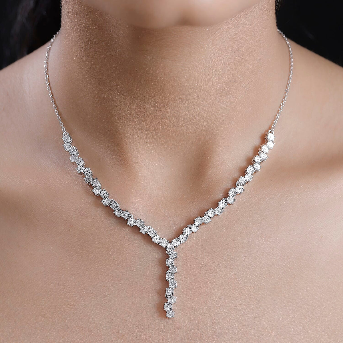 Designer Inspired Natural Diamond Necklace (Size - 18) with Lobster Clasp in White 7959863 3
