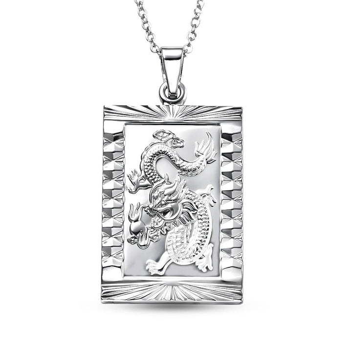 Dragon Emblem Necklace (Size - 20-2 Ext) in Silver Tone V32368244 1