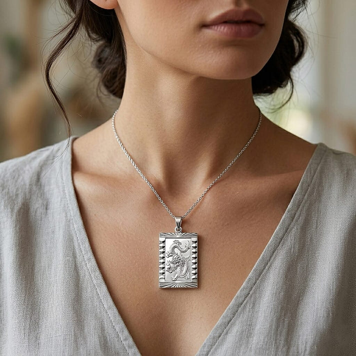 Dragon Emblem Necklace (Size - 20-2 Ext) in Silver Tone V32368244 2
