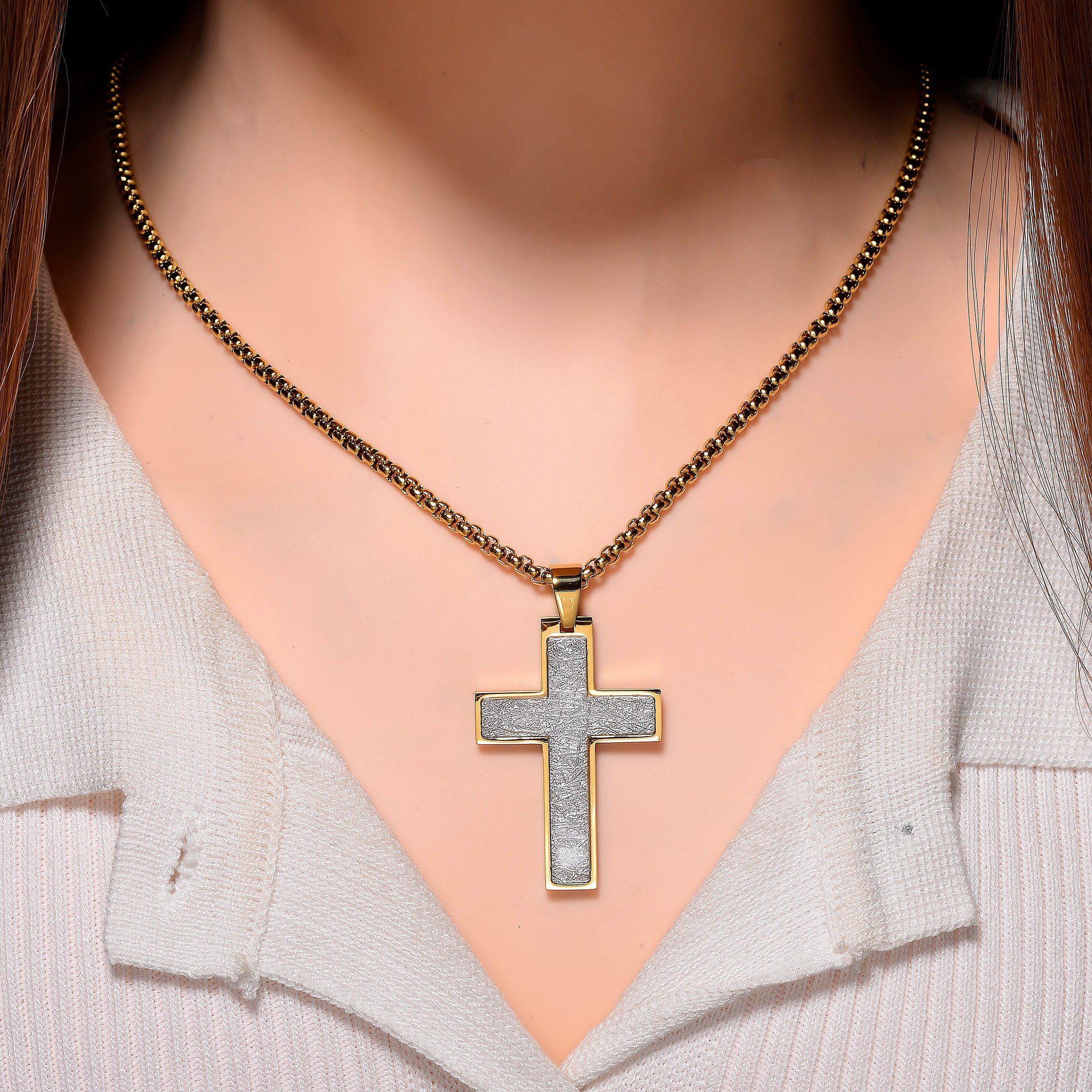 Cross Necklace (Size - 24 - 2 Ext) in Yellow Gold Tone 8250053 9