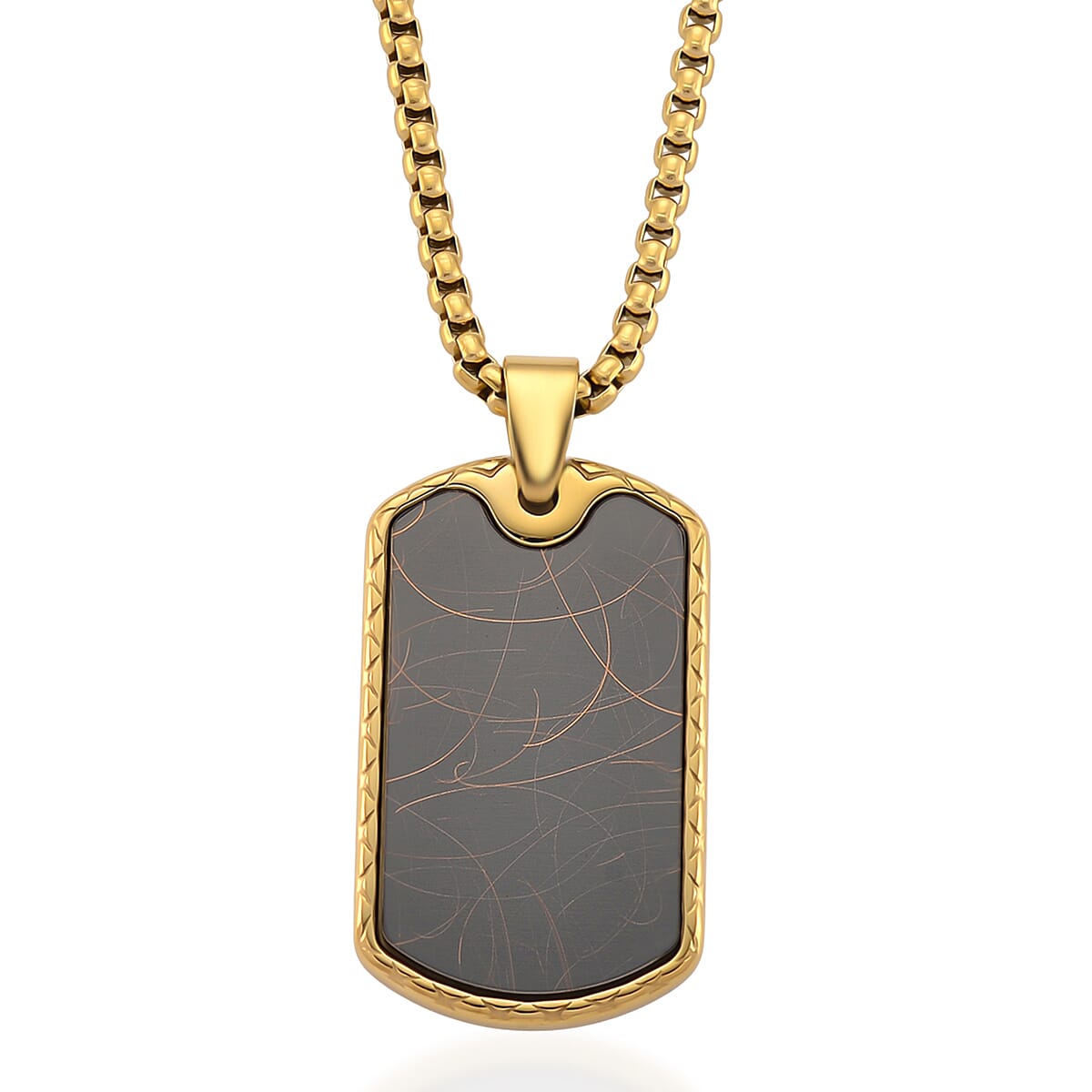 Spirograph Dog Tag Pendant with Box Necklace (Size - 24 - 2 Ext) in Yellow Gold Plated 8250066 0
