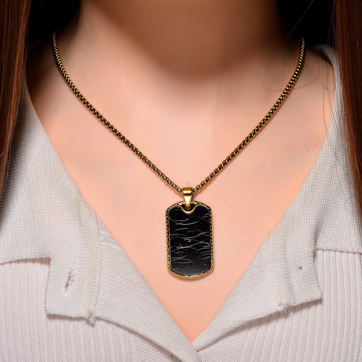 Spirograph Dog Tag Pendant with Box Necklace (Size - 24 - 2 Ext) in Yellow Gold Plated 8250066 3