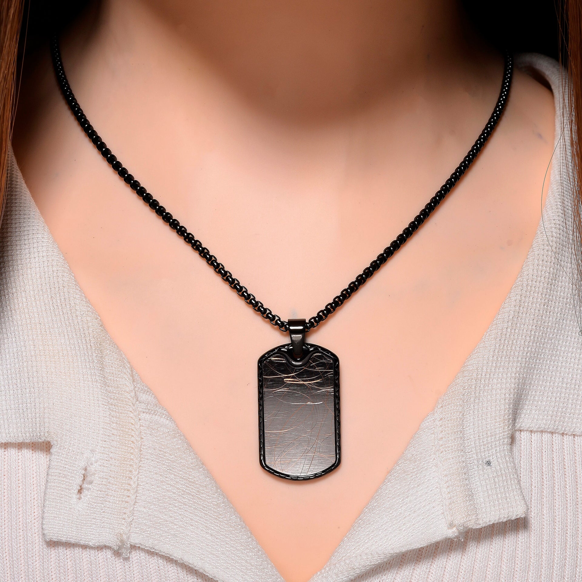 Spirograph Dog Tag Pendant with Box Necklace (Size - 24 - 2 Ext) in Black Plating 8250069 2