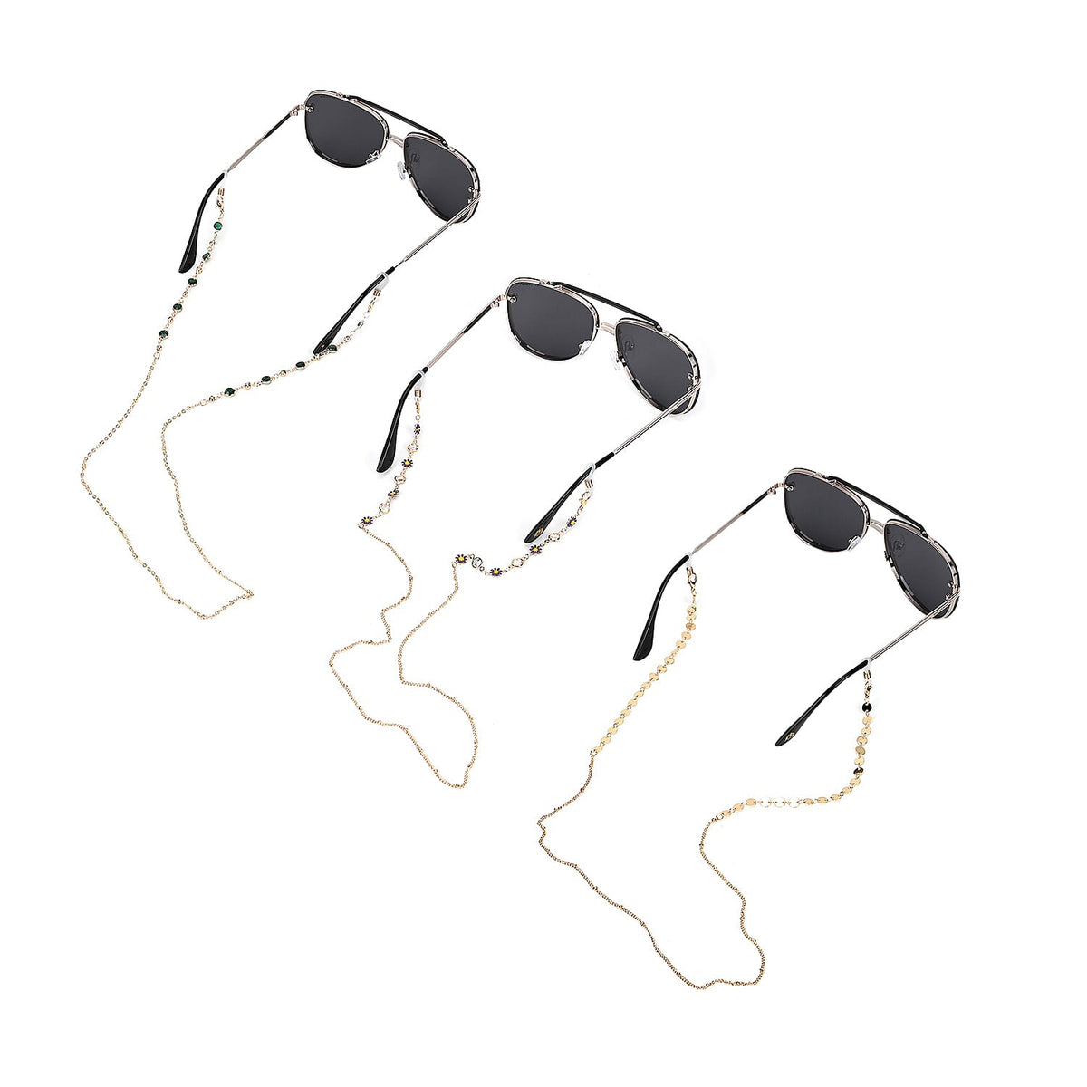 Set of 3 Crystal Beaded Eyeglass Chains with 20 Rubber Rings 7831497 7