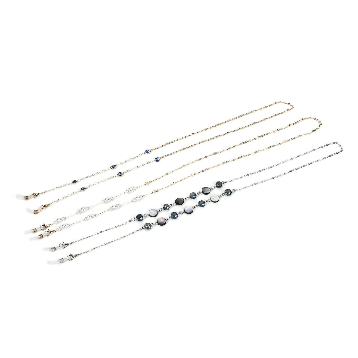 Set of 3 Crystal Beaded Eyeglass Chains with 20 Rubber Rings 7831996 0
