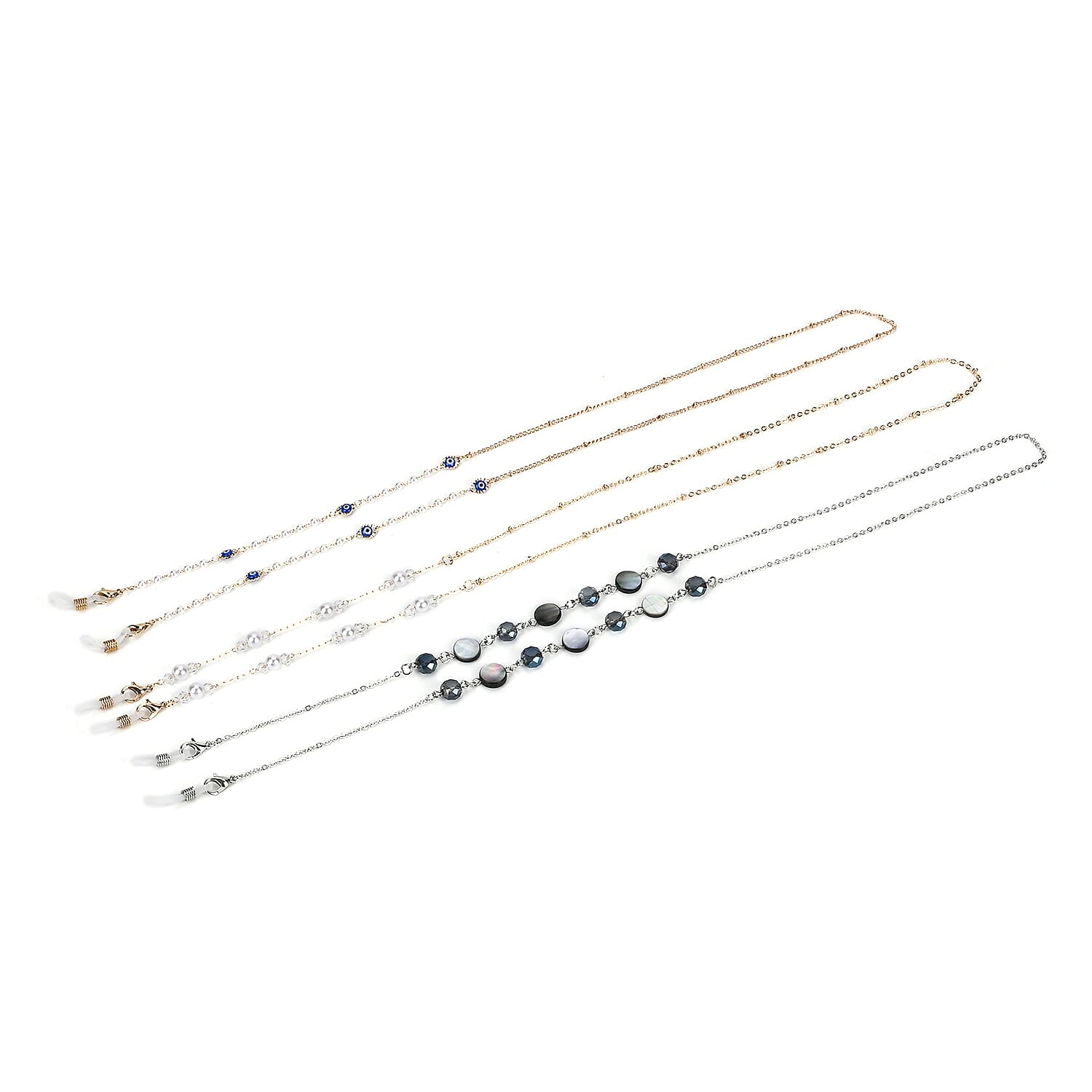 Set of 3 Crystal Beaded Eyeglass Chains with 20 Rubber Rings 7831996 0