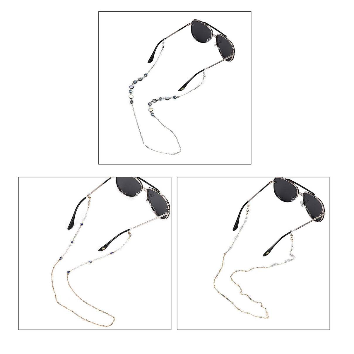 Set of 3 Crystal Beaded Eyeglass Chains with 20 Rubber Rings 7831996 7