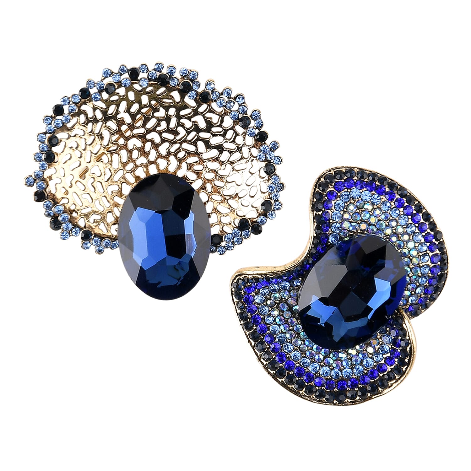 Set of 2 Vintage-Inspired Sparkling Stone Brooches - Blue 8414522 0