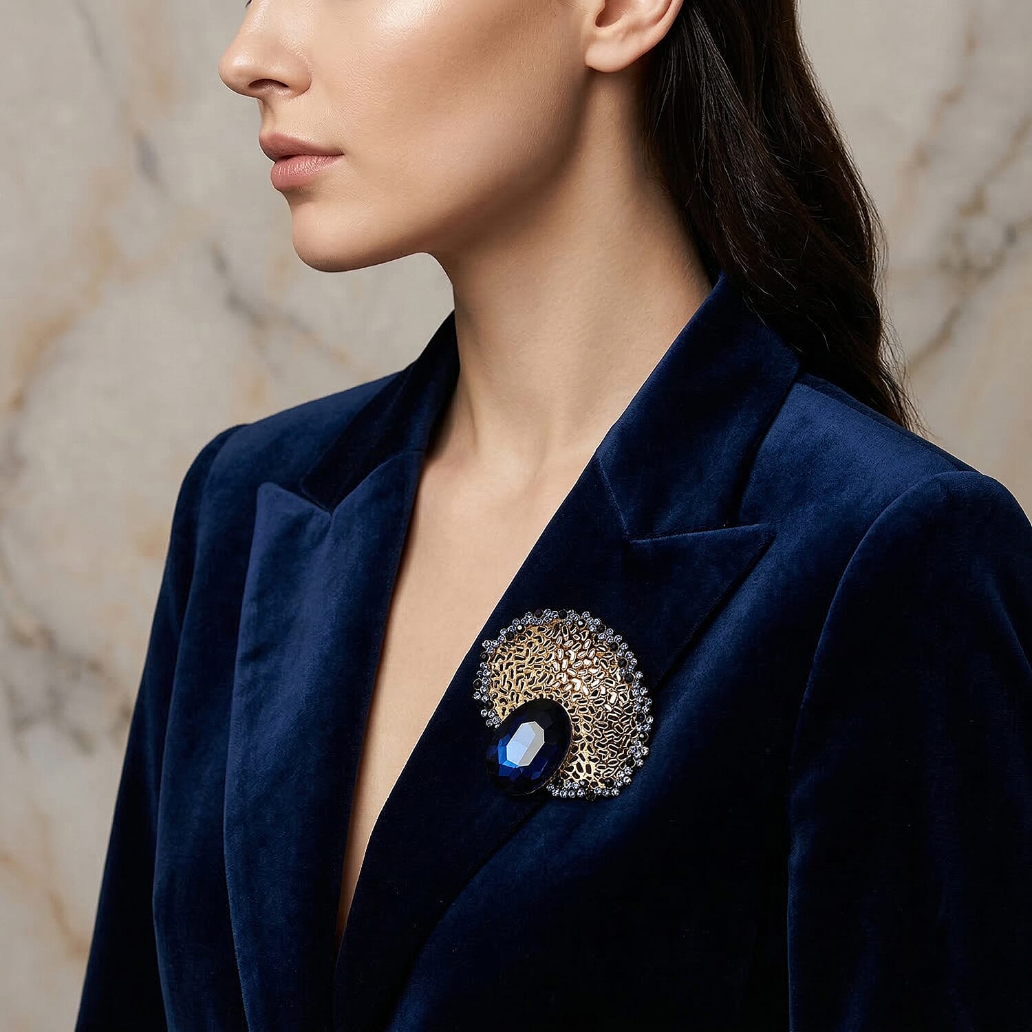 Set of 2 Vintage-Inspired Sparkling Stone Brooches - Blue 8414522 3