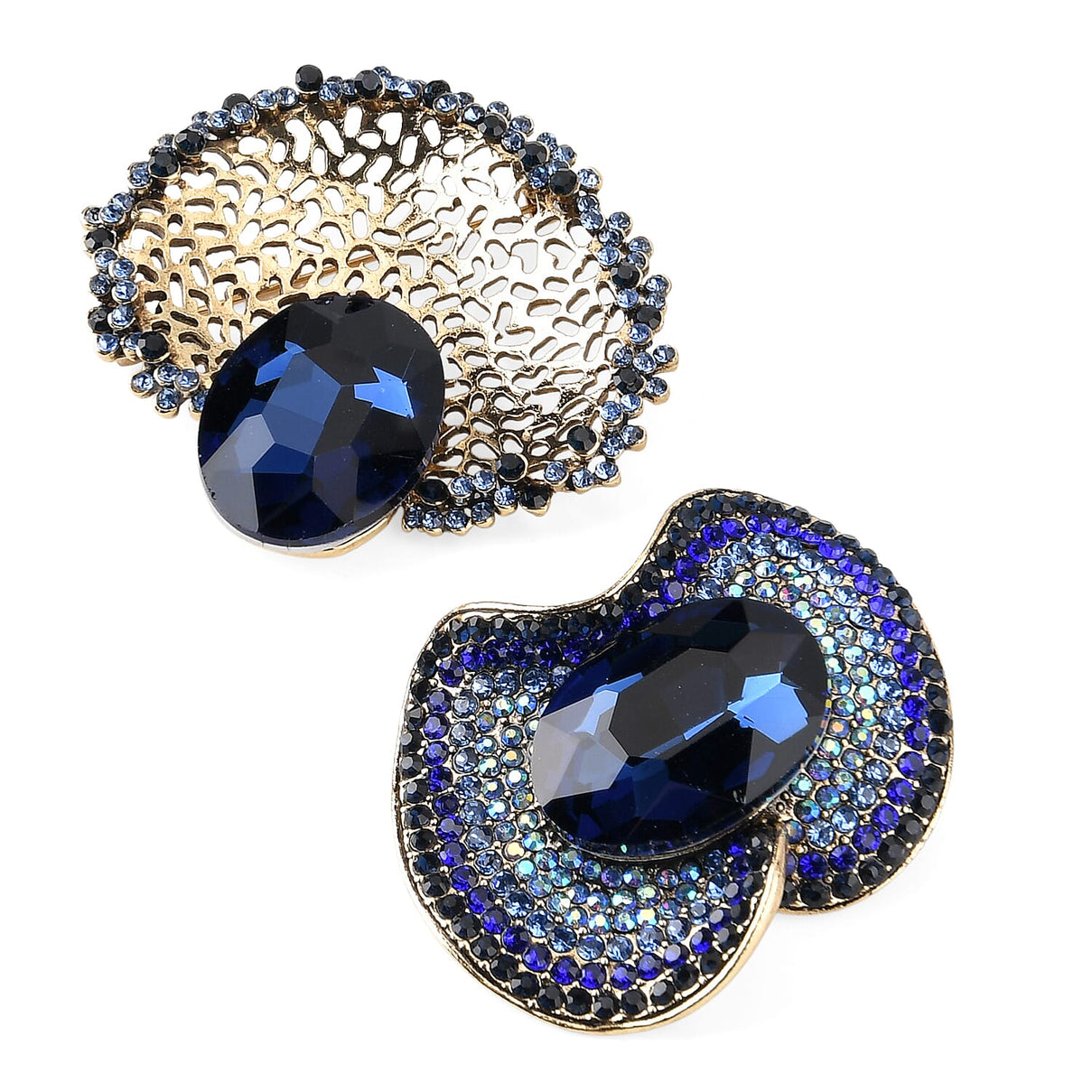 Set of 2 Vintage-Inspired Sparkling Stone Brooches - Blue 8414522 5