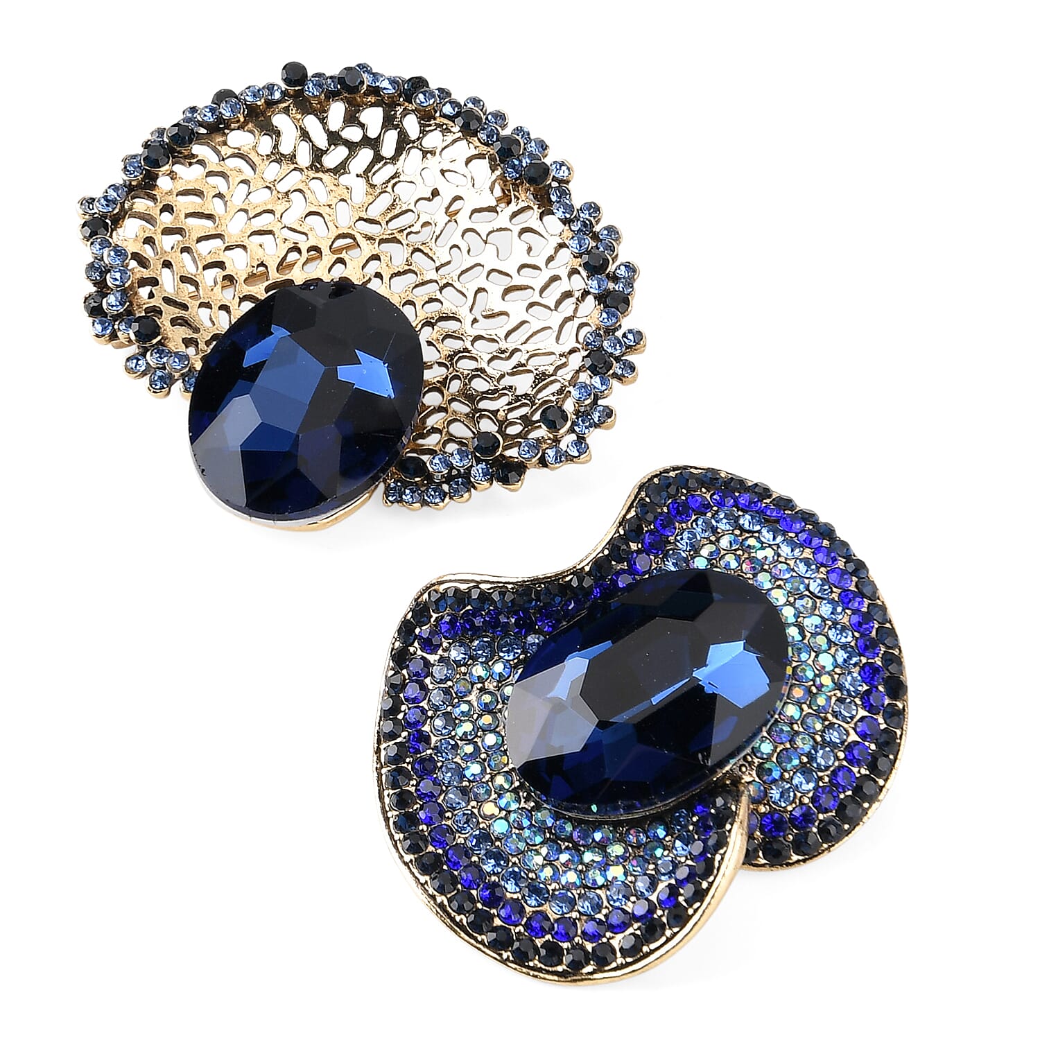Set of 2 Vintage-Inspired Sparkling Stone Brooches - Blue 8414522 5