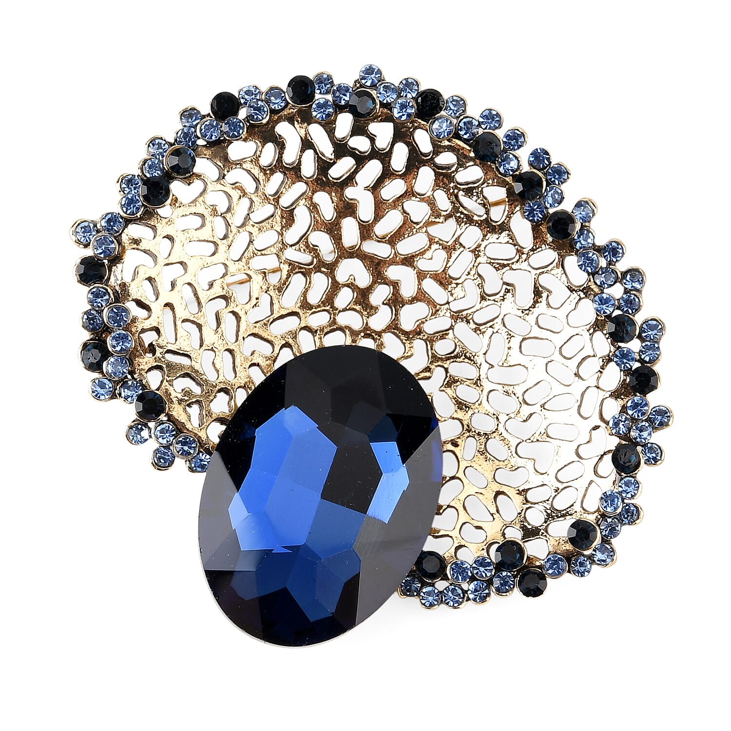 Set of 2 Vintage-Inspired Sparkling Stone Brooches - Blue 8414522 6
