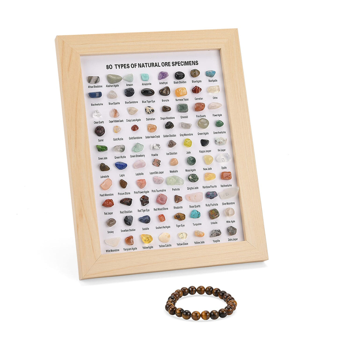 80 Genuine Gemstone Frame Collection with Bracelet (Size 7 Stretchable) - Tiger Eye 8252518 0