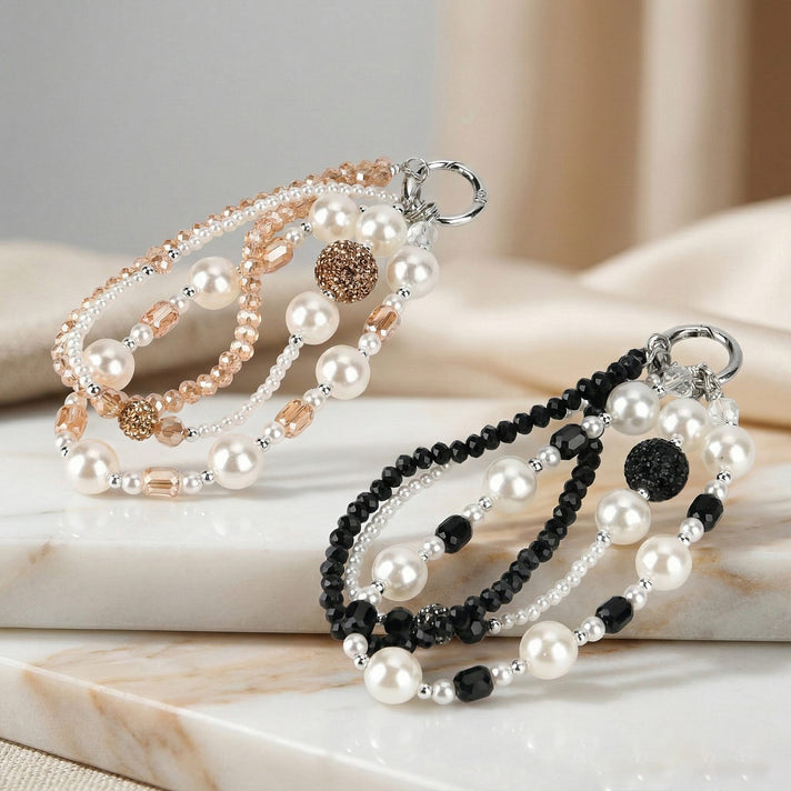 Set of 2 Stylish Beaded Phone Charms Chain - Gold &amp; Black 8414407 2