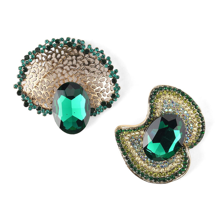 Set of 2 Vintage-Inspired Sparkling Stone Brooches - Green 8414518 1