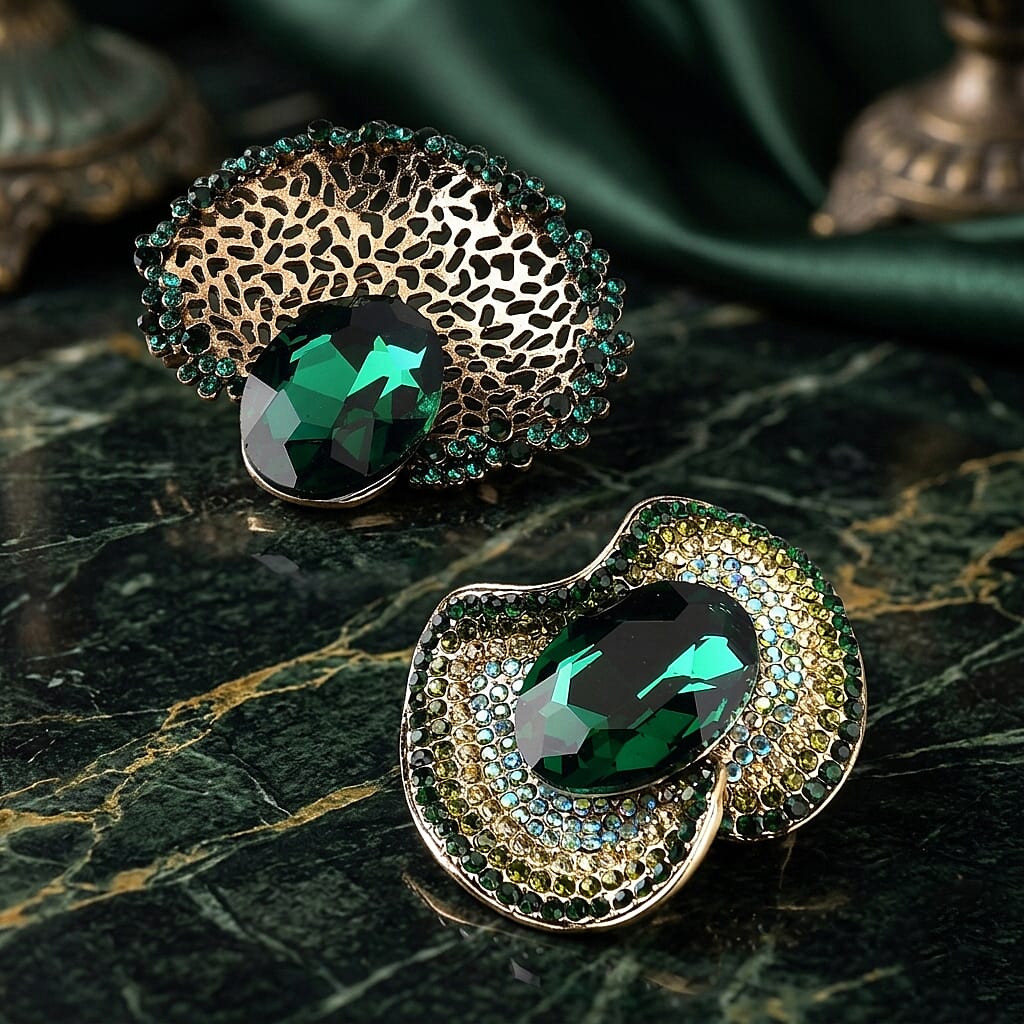 Set of 2 Vintage-Inspired Sparkling Stone Brooches - Green V32521481 2