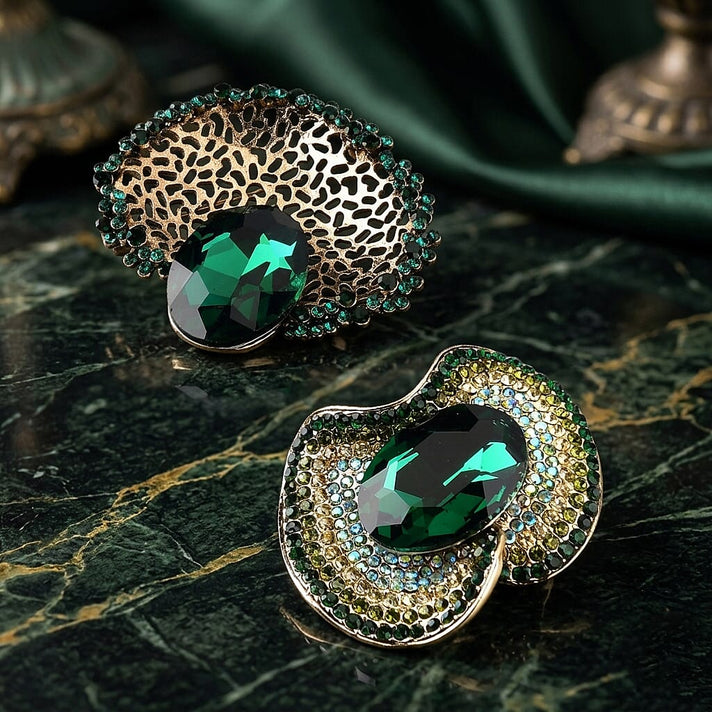 Set of 2 Vintage-Inspired Sparkling Stone Brooches - Green 8414518 2