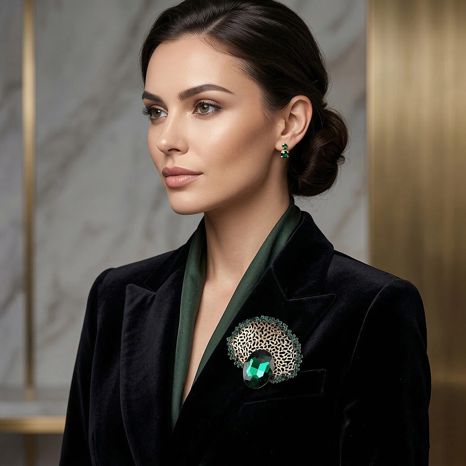 Set of 2 Vintage-Inspired Sparkling Stone Brooches - Green V32521481 3
