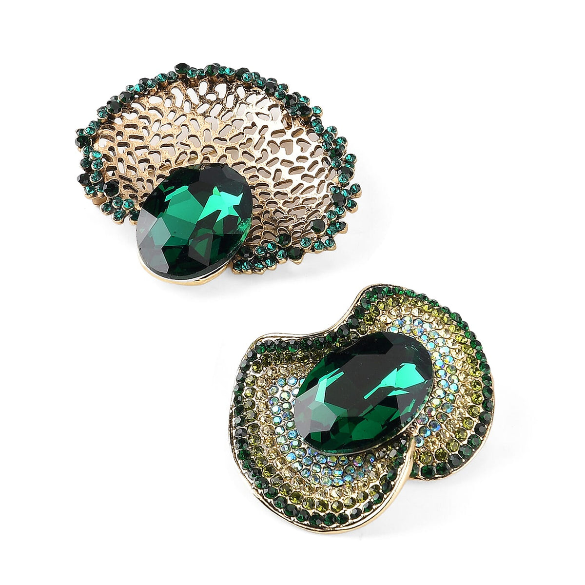 Set of 2 Vintage-Inspired Sparkling Stone Brooches - Green V32521481 5