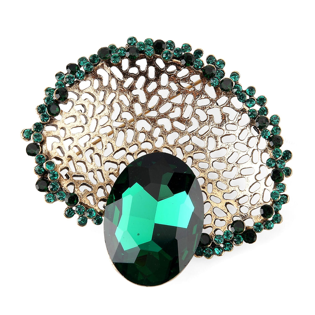 Set of 2 Vintage-Inspired Sparkling Stone Brooches - Green V32521481 6