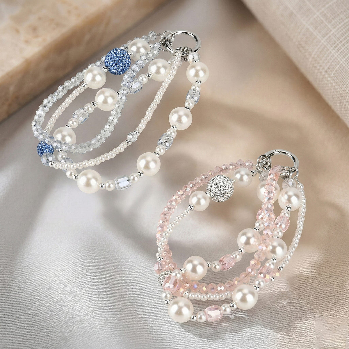 Set of 2 Stylish Beaded Phone Charms Chain - Pink &amp; Blue V32516488 2