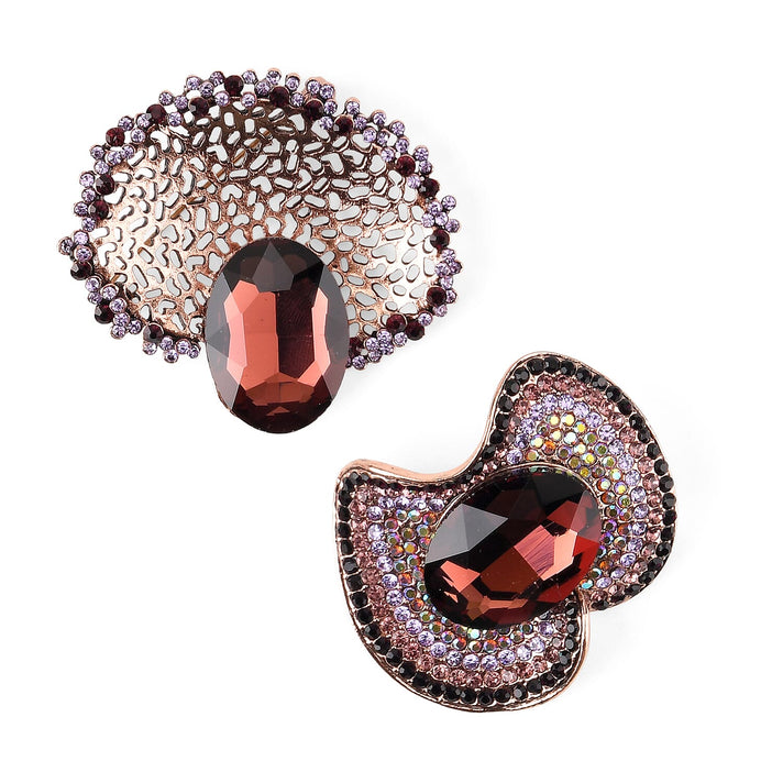 Set of 2 Vintage-Inspired Sparkling Stone Brooches - Purple 8414520 1