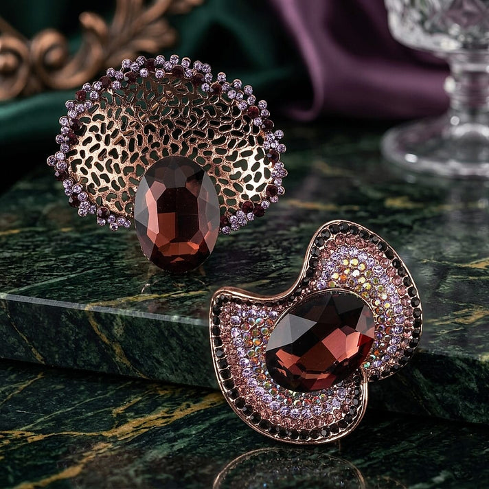 Set of 2 Vintage-Inspired Sparkling Stone Brooches - Purple 8414520 2