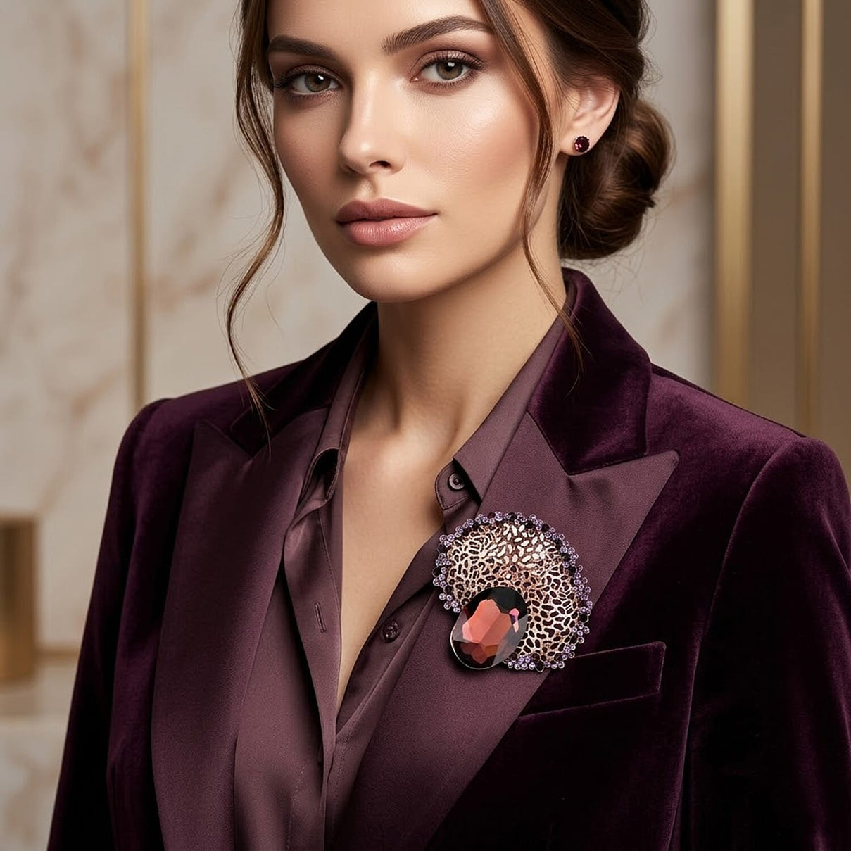 Set of 2 Vintage-Inspired Sparkling Stone Brooches - Purple V32529343 3