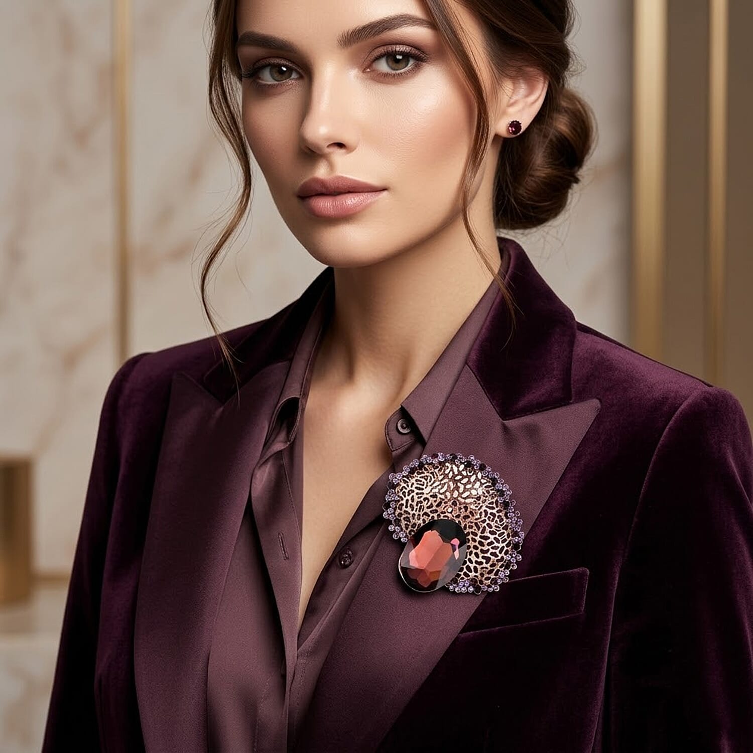 Set of 2 Vintage-Inspired Sparkling Stone Brooches - Purple V32529343 3
