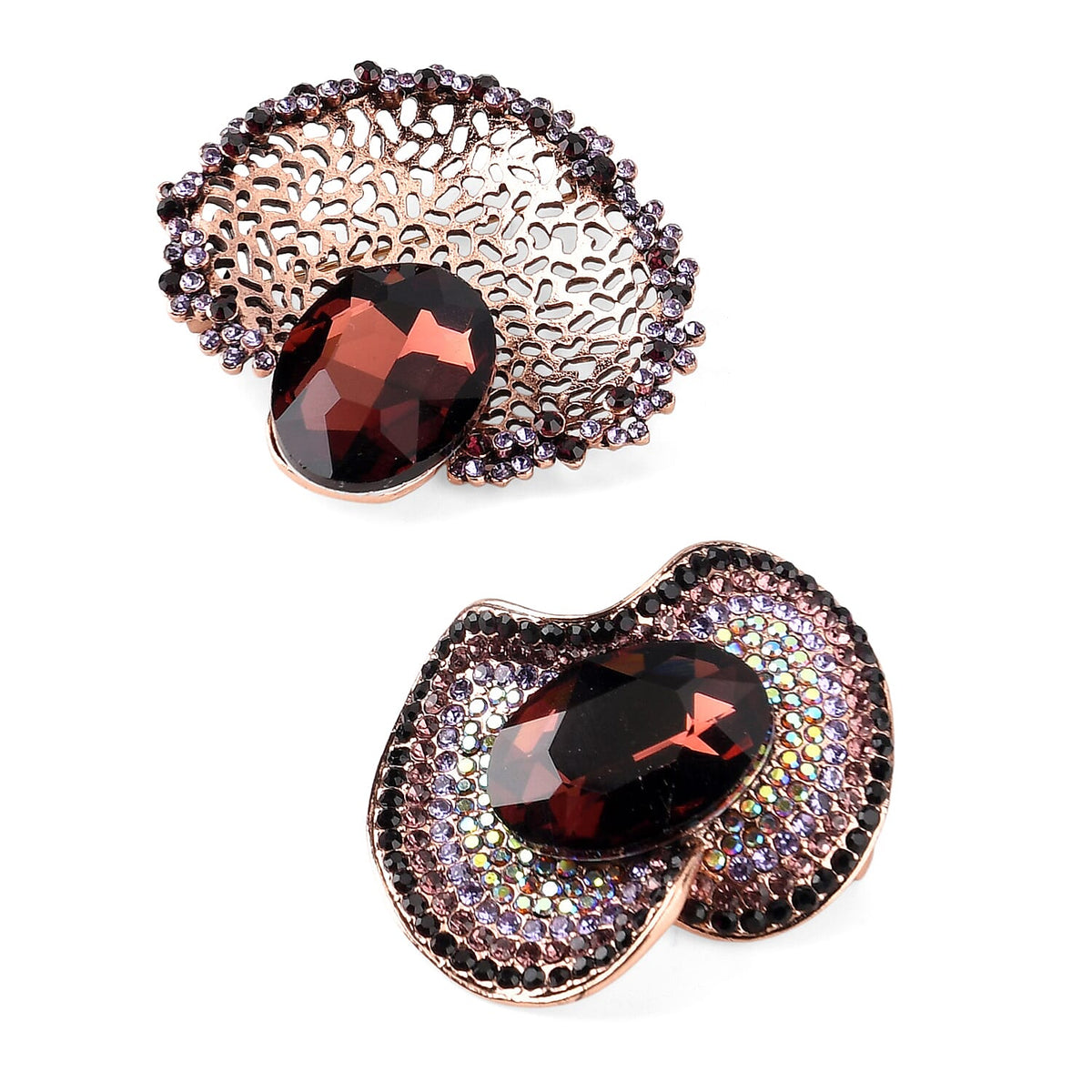 Set of 2 Vintage-Inspired Sparkling Stone Brooches - Purple V32529343 5