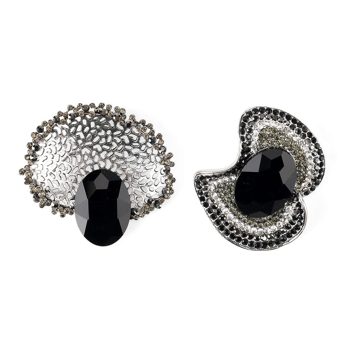 Set of 2 Vintage-Inspired Sparkling Stone Brooches - Silver 8414521 1