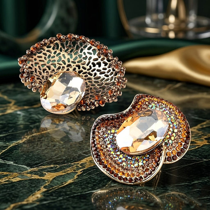 Set of 2 Vintage-Inspired Sparkling Stone Brooches - Yellow 8414519 2