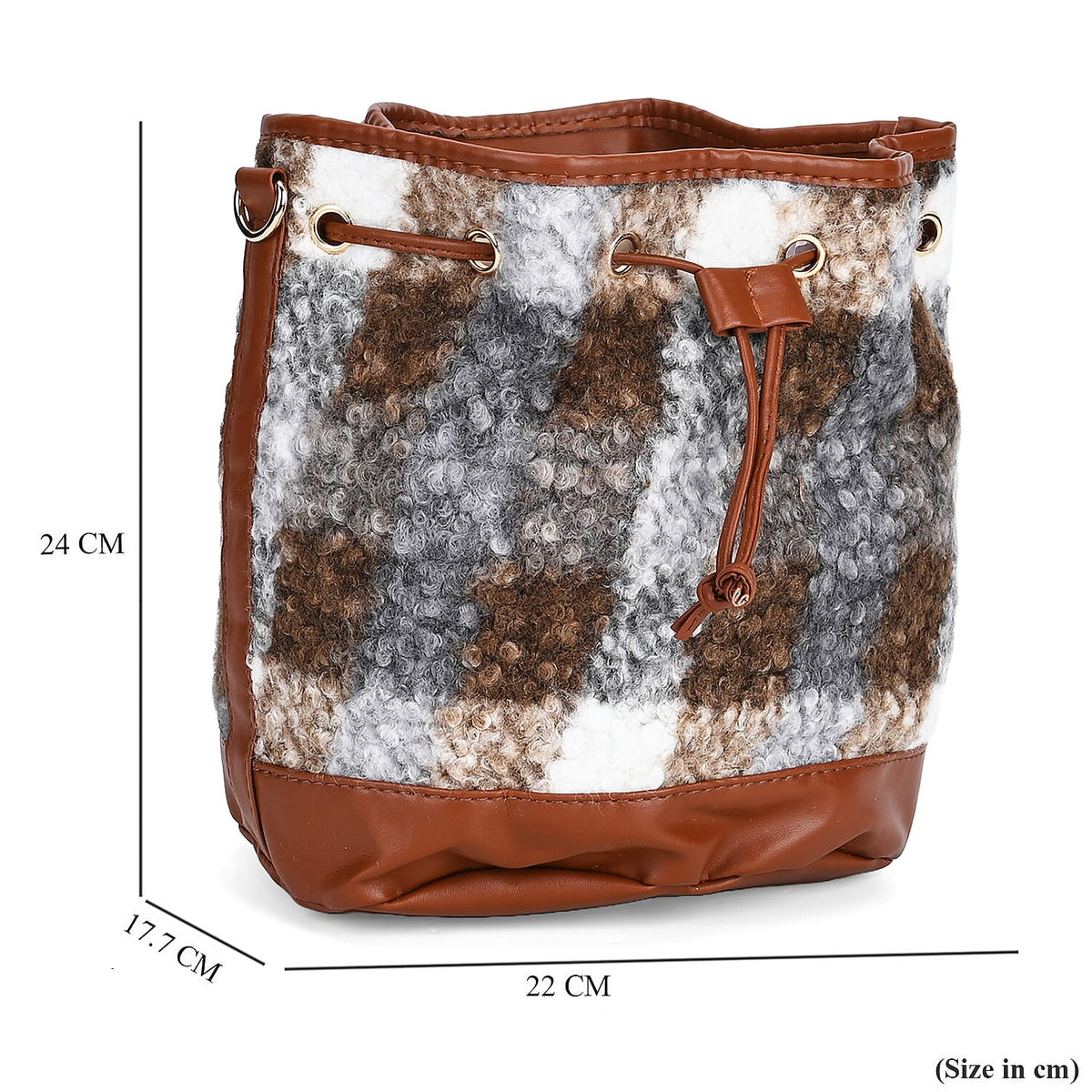 Crossbody Checkered Bucket Bag (Size 22x18x25 cm) - Brown &amp; Beige 7849621 11