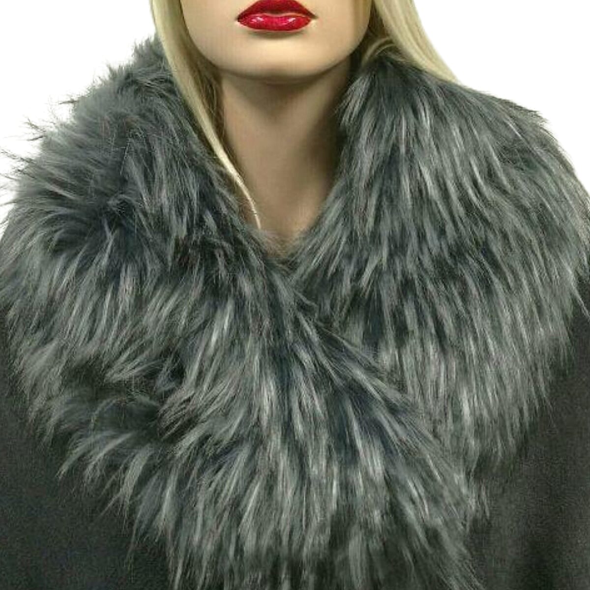Faux Fur Collar Scarf with Clip - Grey 8296691 0