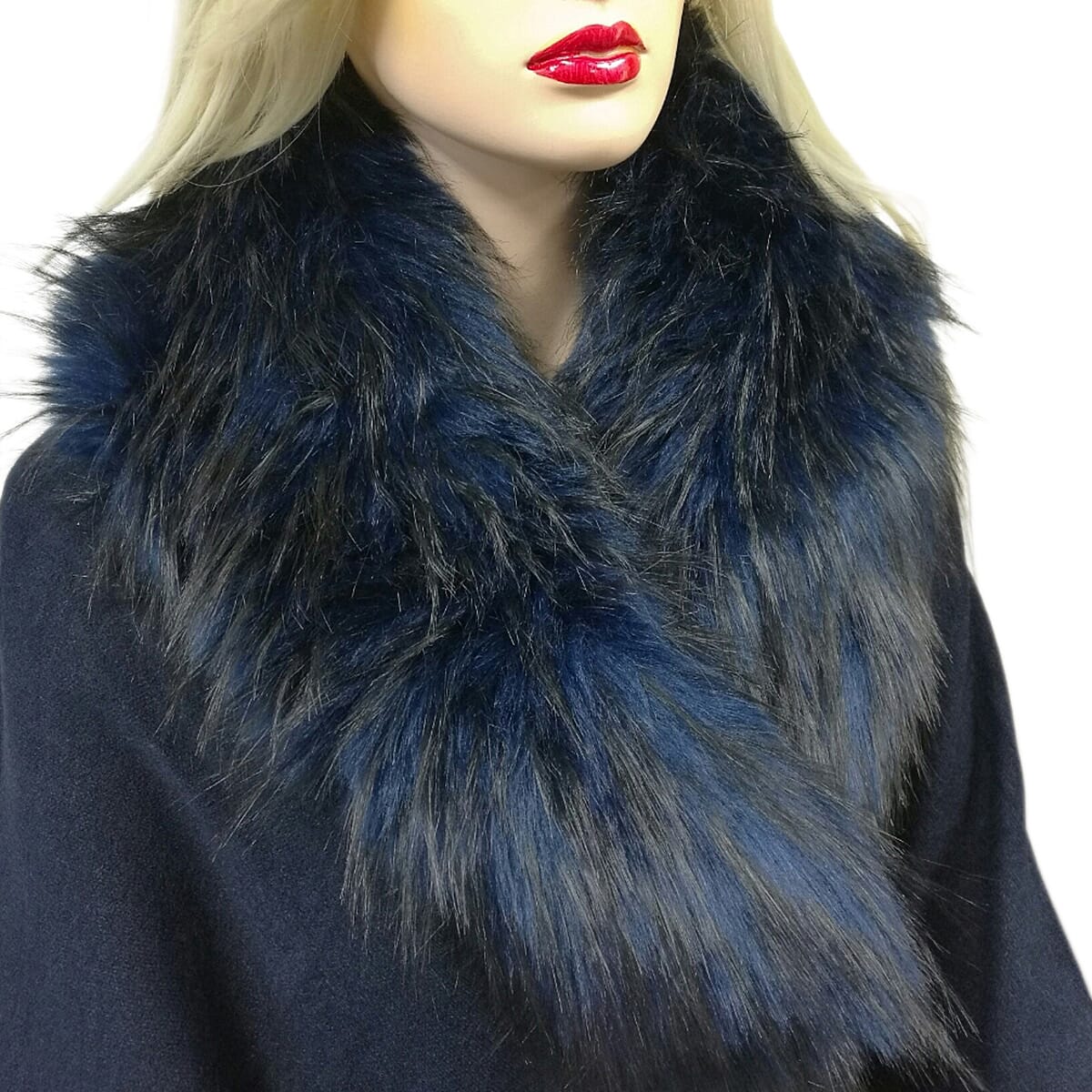 Faux Fur Collar Scarf with Clip - Navy 8296684 0