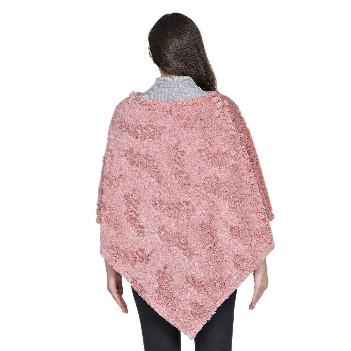 Faux Fur Leaves Pattern Poncho - Blush Pink 7593106 1