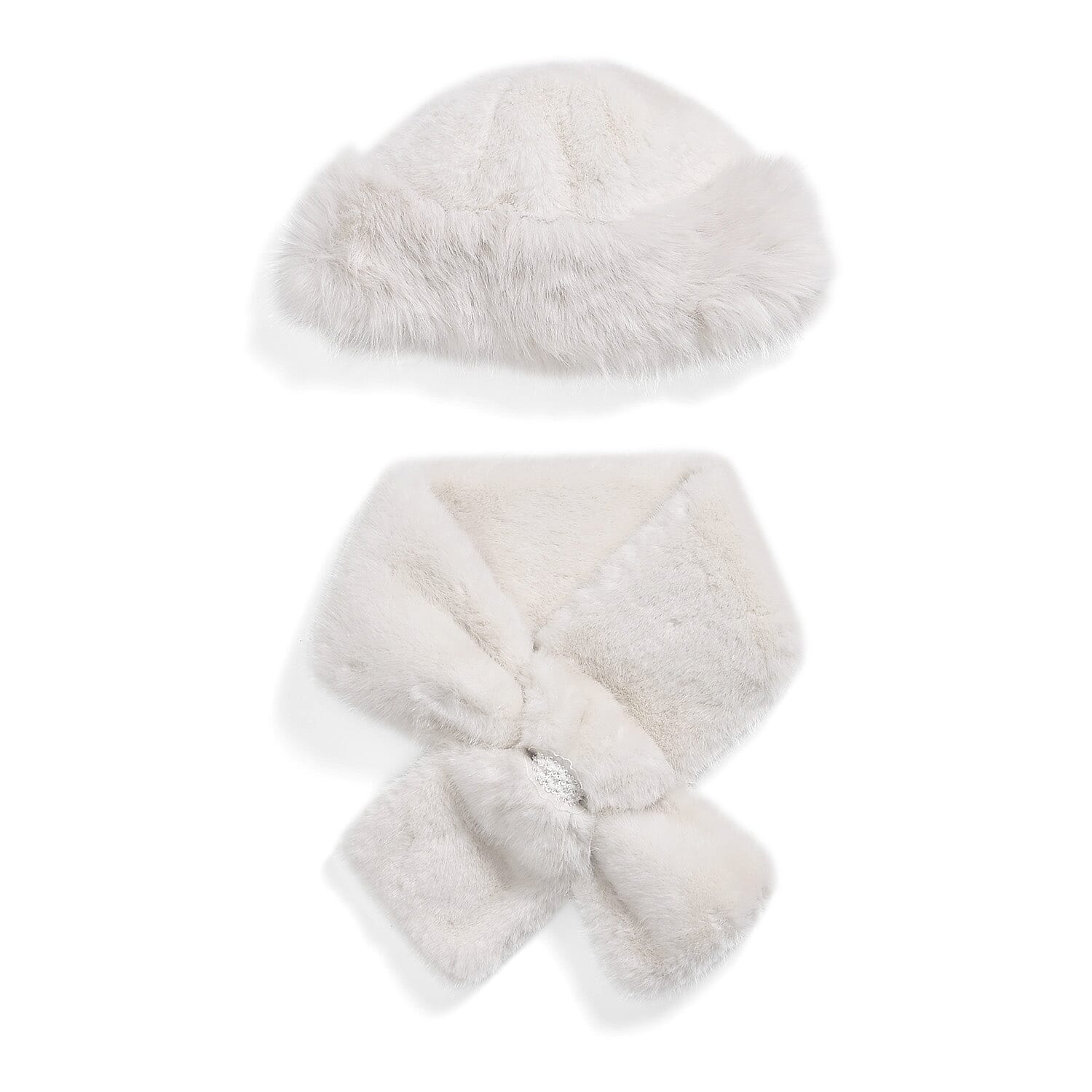 Faux Fur Scarf - Hat Two-Piece Set (One Size) - White 8247464 5