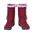 Faux Fur Winter Boots with Buckle (Size 3) - Burgundy