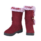 Faux Fur Winter Boots with Buckle (Size 3) - Burgundy