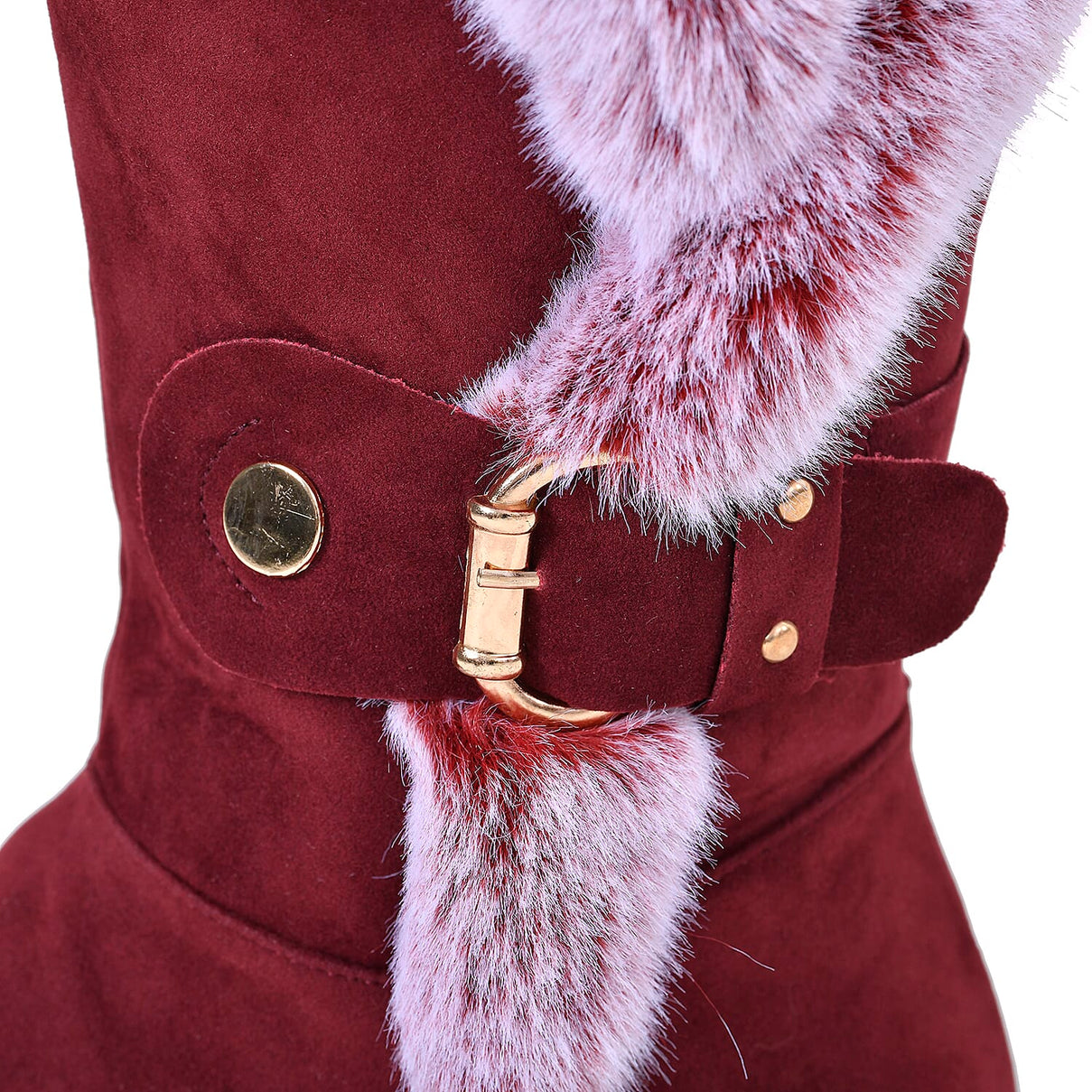 Faux Fur Winter Boots with Buckle - Burgundy 7585377 5