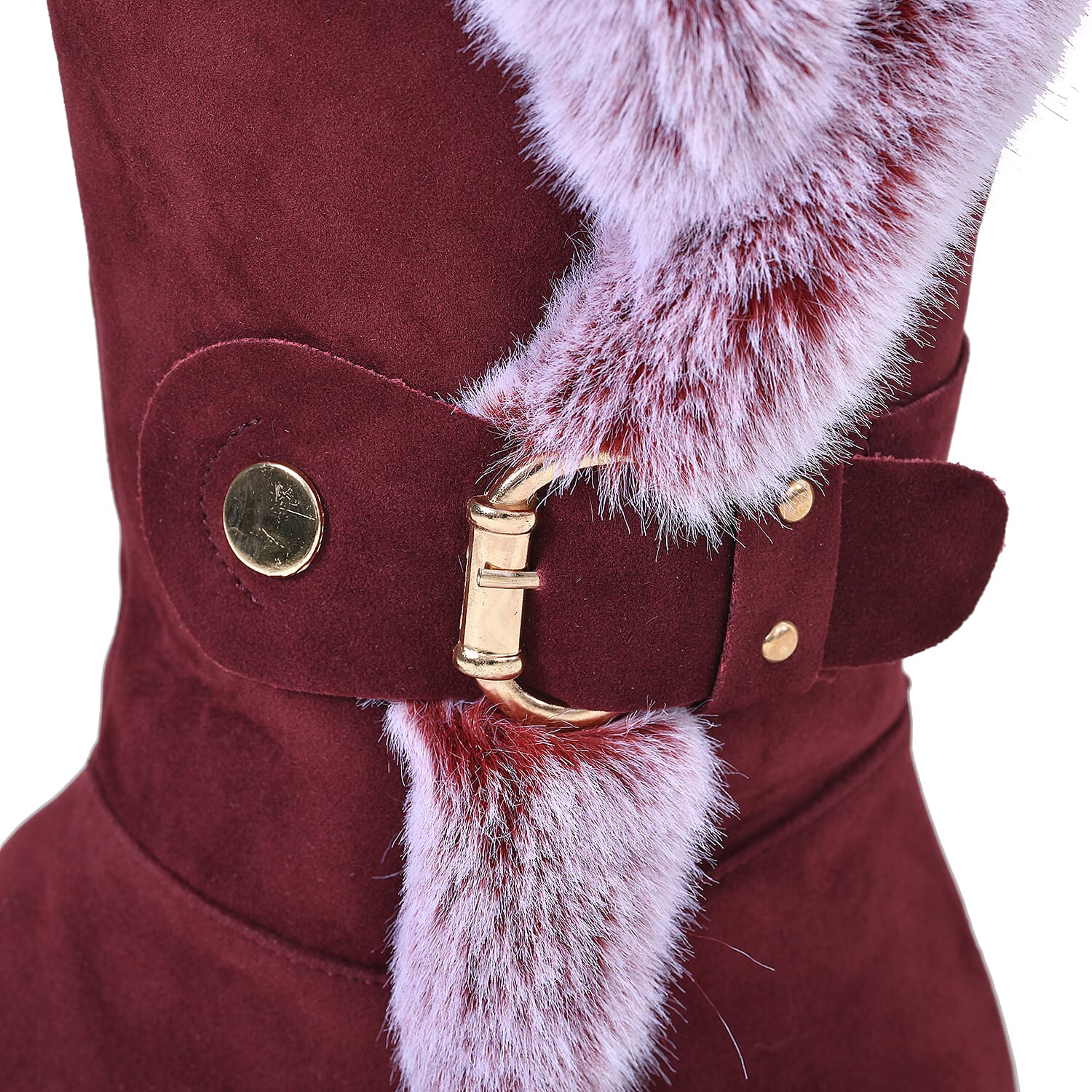 Faux Fur Winter Boots with Buckle - Burgundy 7585377 5