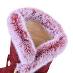 Faux Fur Winter Boots with Buckle (Size 3) - Burgundy